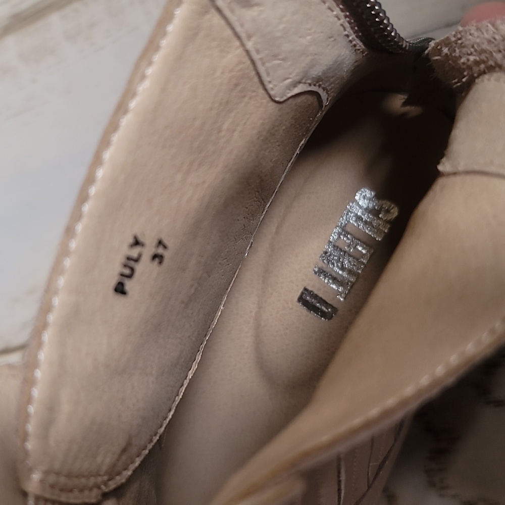 Anthropologie Silent D Puly Western Bootie 6.5/ 37 Taupe Nude Smooth Leather - Picture 7 of 11